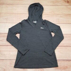 Under Armour Pullover Hoodie Womens Small Gray HeatGear V Neck Lightweight